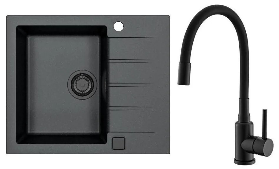 ALVEUS SETA23230 - Kuchynský drez CADIT+drezová batéria MINTAS 34cm granit/čierna