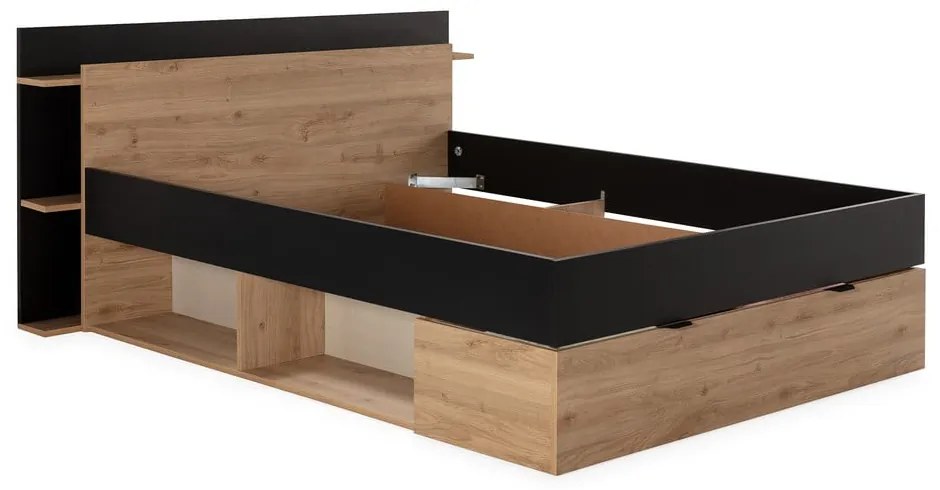 Dvojlôžková posteľ v dekore duba s úložným priestorom bez roštu v čierno-prírodnej farbe 160x200 cm Albo – Marckeric