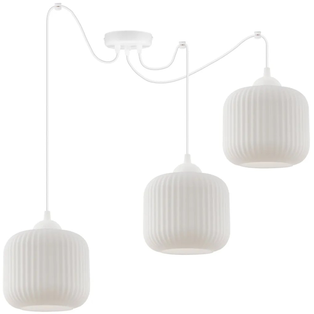 Závesné svietidlo Riffle Spider, 3x biele sklenené tienidlo, w