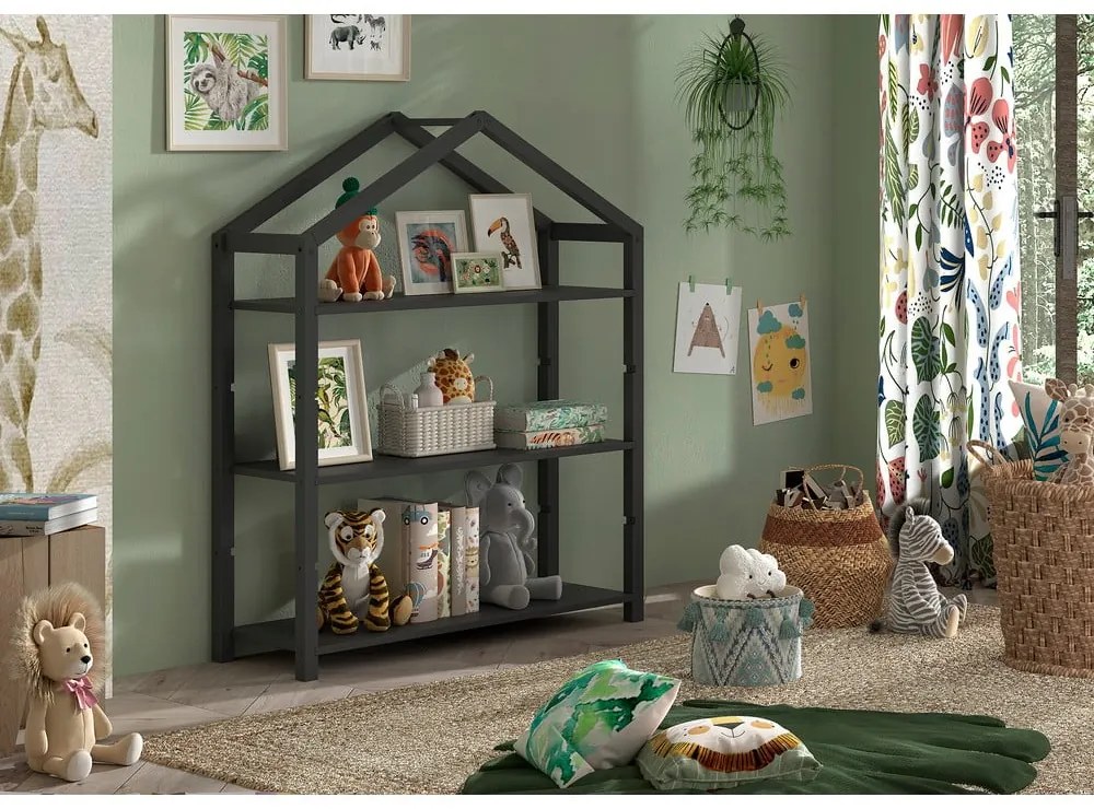 Antracitová detská knižnica z borovicového dreva 111x141x40 cm Dallas – Vipack