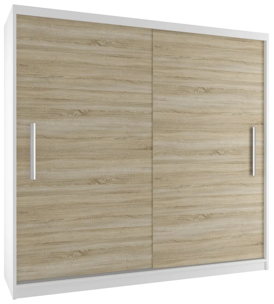 Šatníková skriňa 200 cm Belini biely mat / dub sonoma s posuvnými dverami  SI SZP1/2/W/DS/0/AL