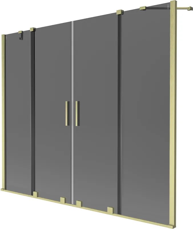 Mexen Velar Duo, 2-krídlová posuvná vaňová zástena 180 x 150 cm, 8mm šedé sklo, zlatá matná, 896-180-000-42-55
