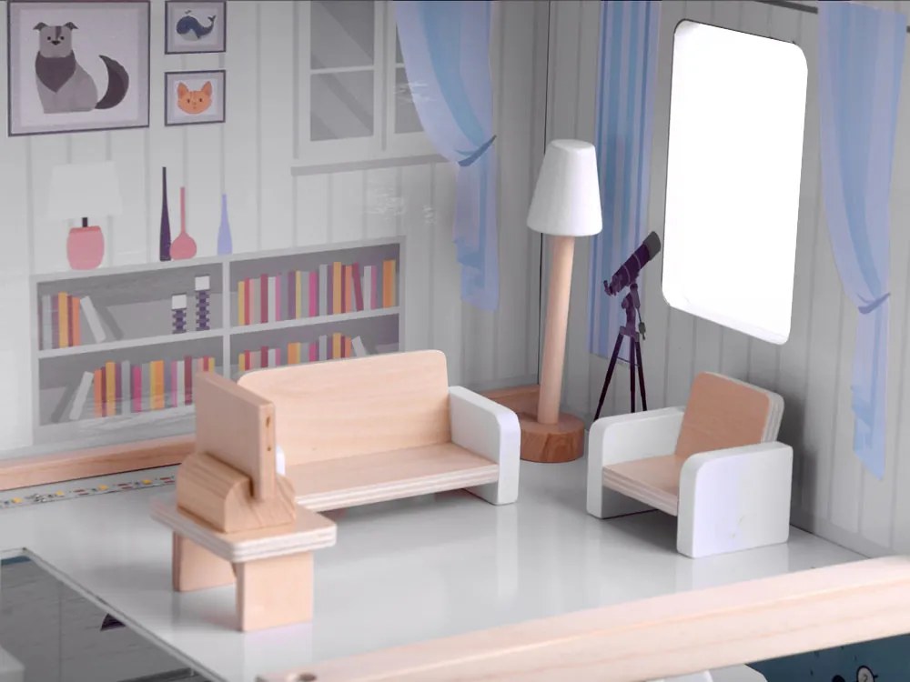 JOKOMISIADA Drevený domček pre bábiky v štýle Boho s LED osvetlením ZA4131