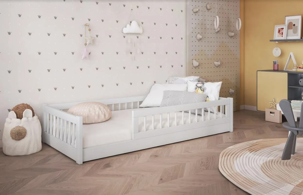 Detská Montessori posteľ z masívu borovice FLORES - 200x90 cm - biela
