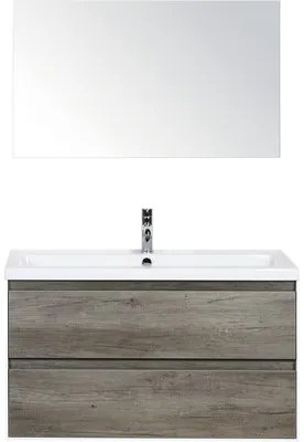 Kúpeľňový nábytkový set Evora 100 cm s keramickým umývadlom dub Nebraska a zrkadlom