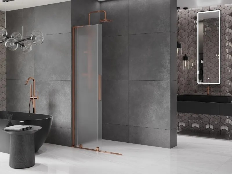 Mexen Velar L, posuvná sprchová zástena Walk-in 90 x 200 cm, 8mm sklo námraza, ružové zlato, 871-090-003-33-60