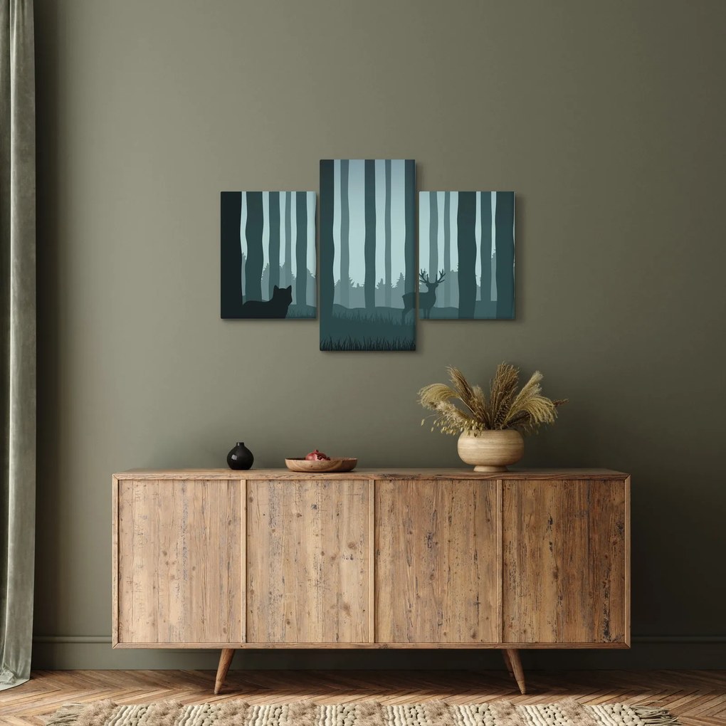 Obraz - Jeleň s vlkom v skalách (90x60 cm)