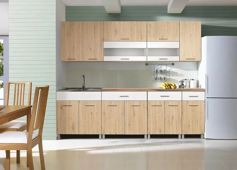 Kuchynská linka ADRIA 260 cm, dub bordeaux/biela