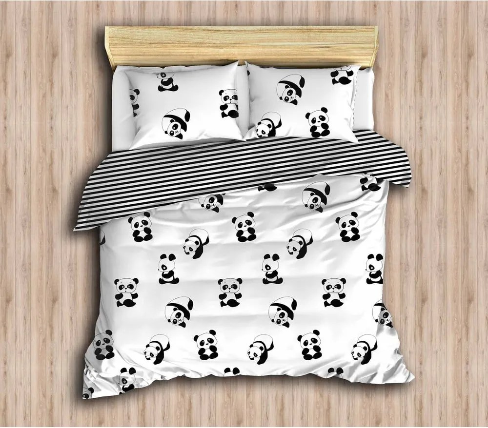 Čierno-biele detské obliečky na dvojlôžko 200x200 cm Panda – Mijolnir