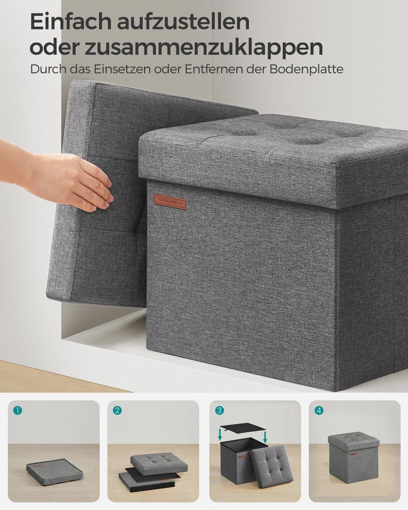 Taburetka, úložný sedací box, max. zaťaženie 130 kg, 30 x 30 cm, tmavosivá farba