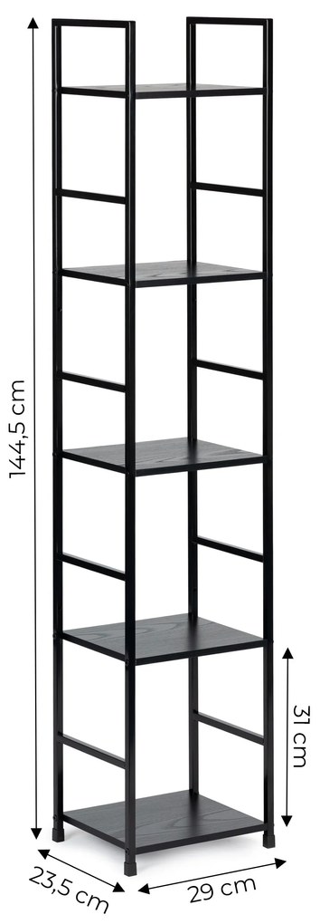 ModernHome Moderný drevený regál, kovový rám LOFT, 5 políc