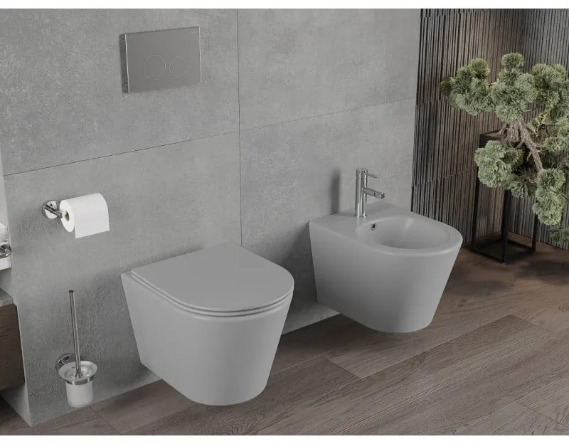 Mexen RICO Rimless misa závesná so sedátkom voľne-padajúcim, 48 x 35 cm, svetlá šedá, 30724061