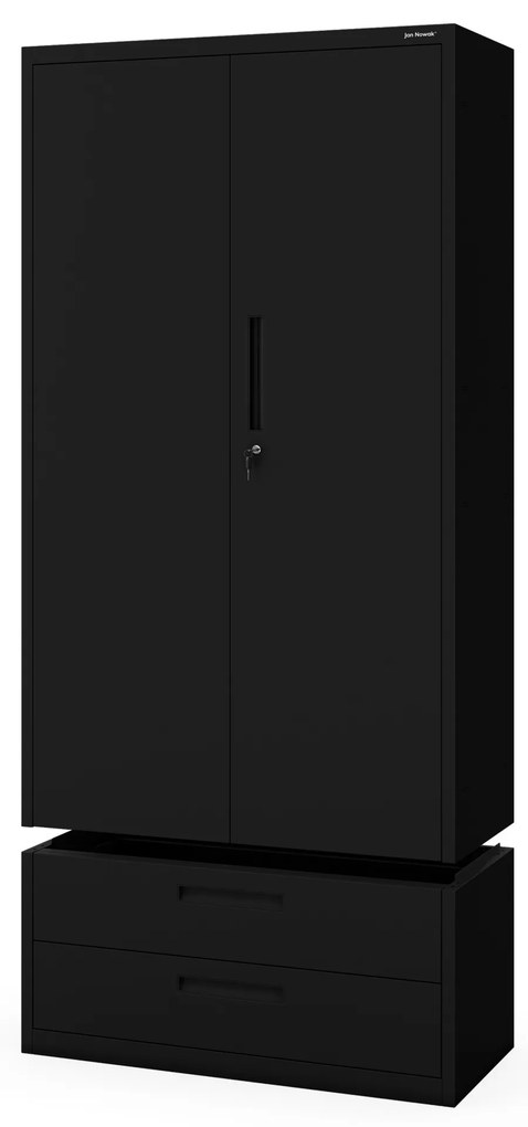 Kovová skriňa MEGAN – čierna, dvojitá zásuvka, 195 cm