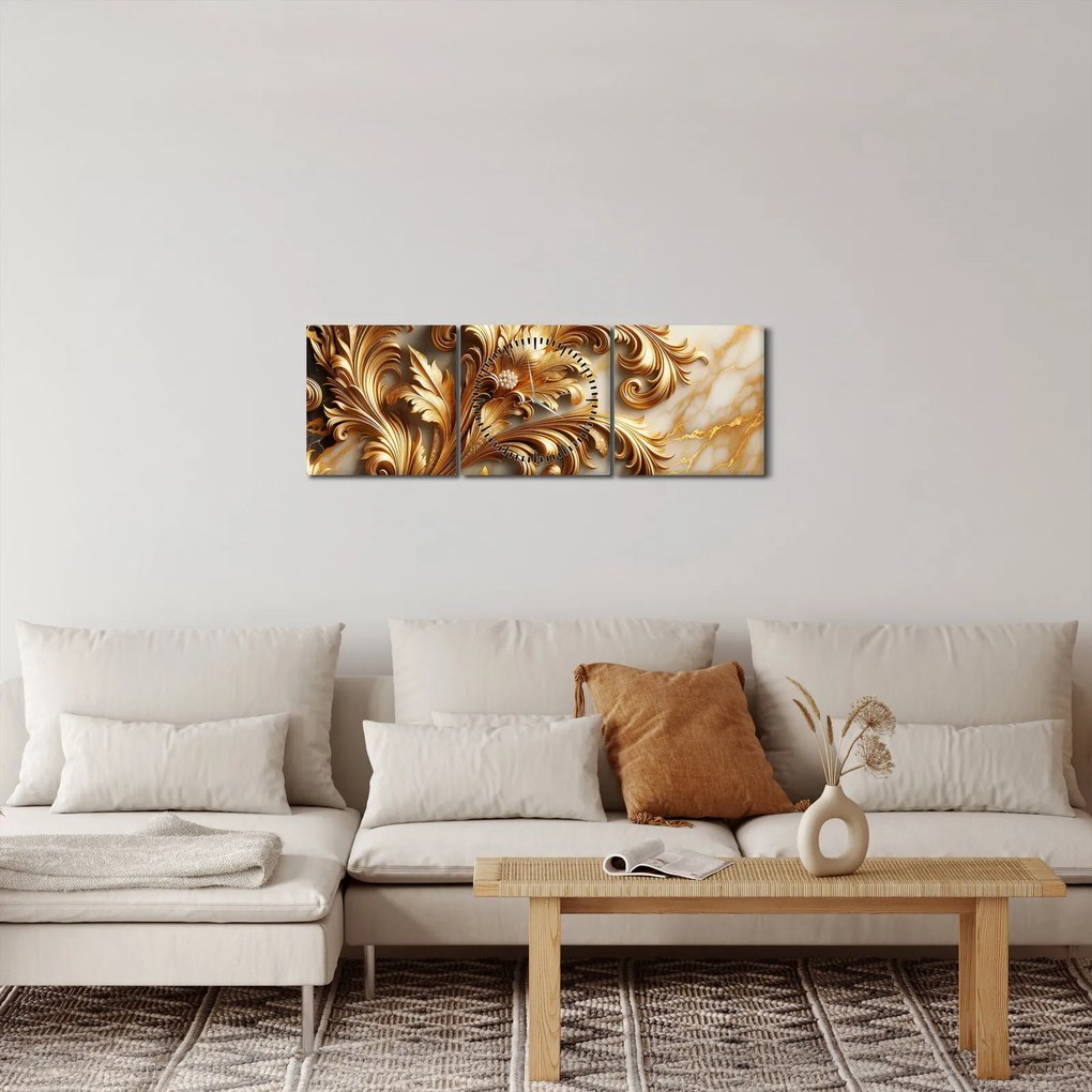Obraz - Mramor so zlatom (s hodinami) (90x30 cm)