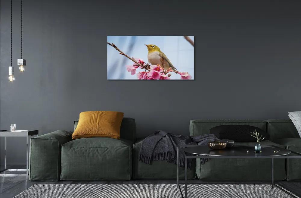 Sklenený obraz Vták na vetve 100x50 cm
