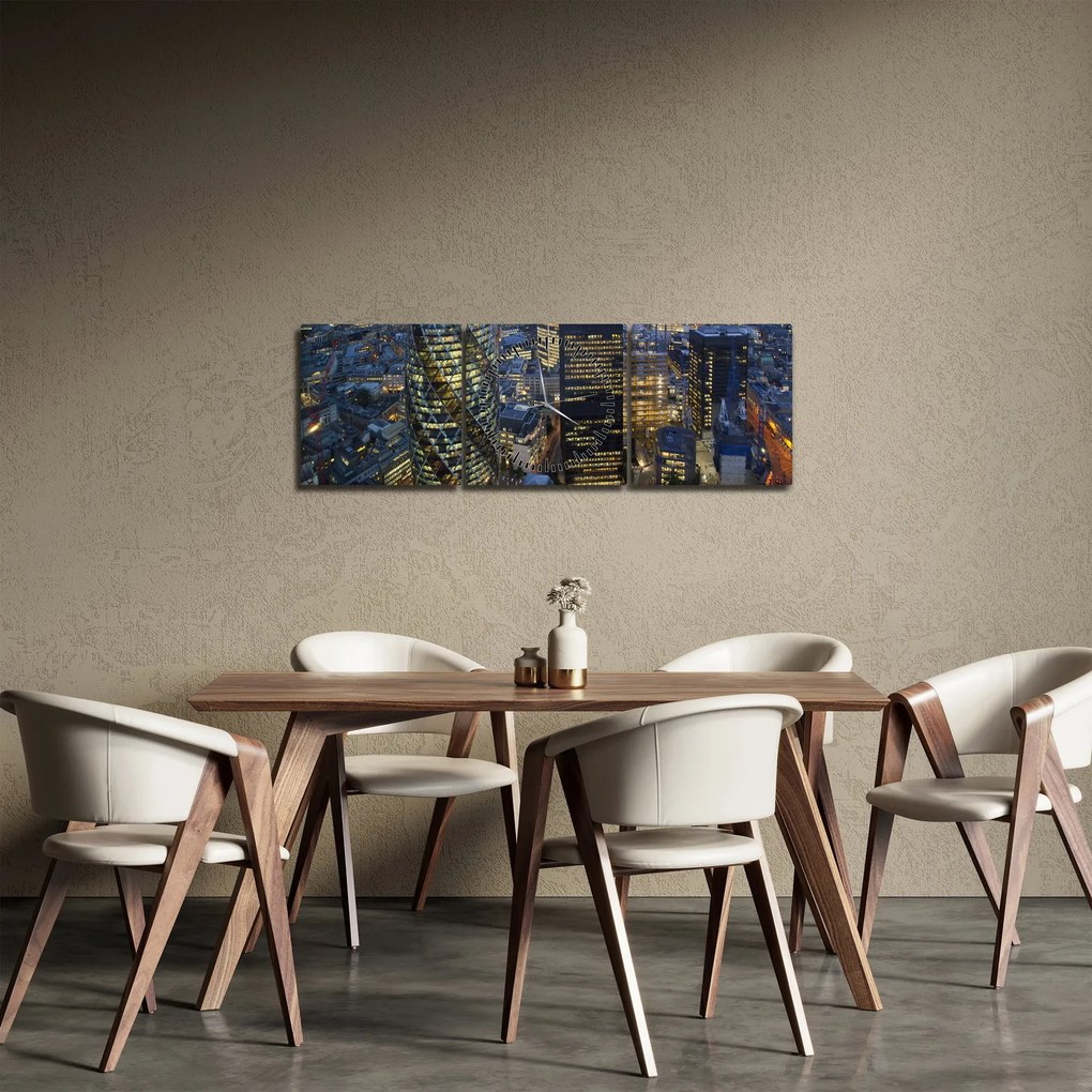 Obraz - Večerná panoráma Londýna (s hodinami) (90x30 cm)