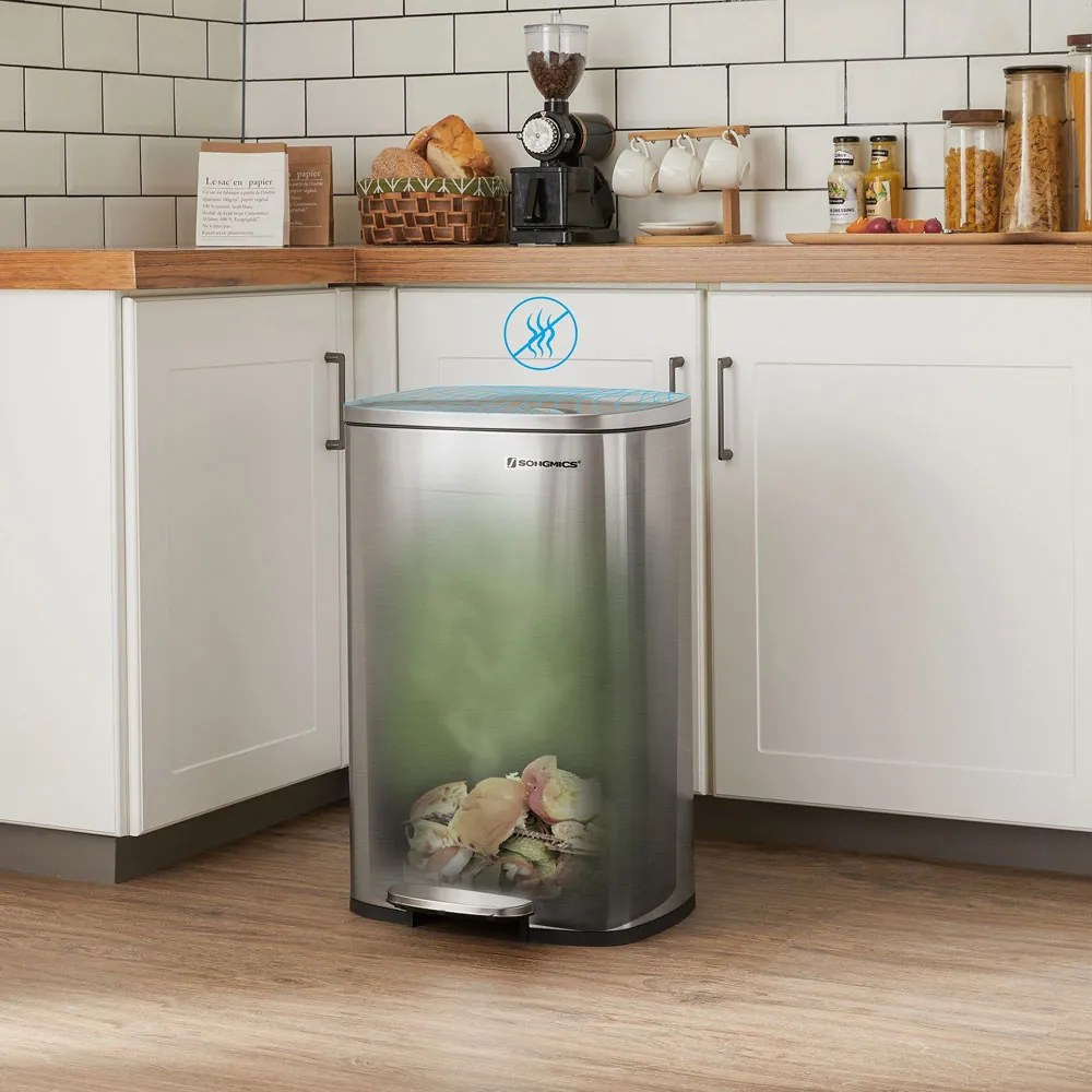 Odpadkový kôš s pomalým zatváraním TIDY, 50l, strieborná SongmicsHome