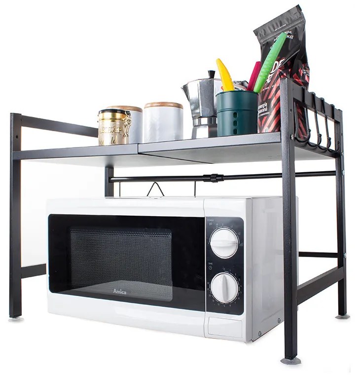 eCarla Stojan na mikrovlnku, polička s nastaviteľnou šírkou 37-65cm, čierny kov