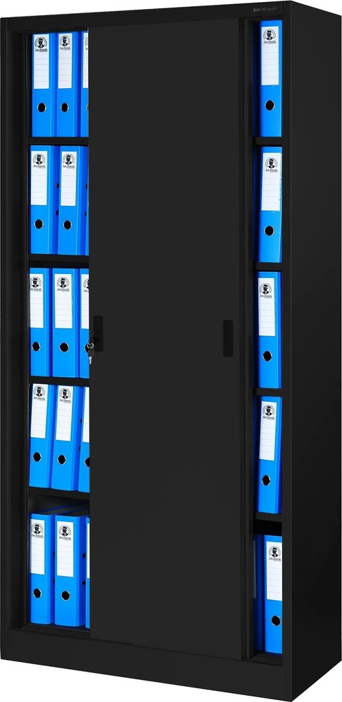 Kovová kancelárska skriňa s posuvnými dverami KUBA, 900 x 1850 x 400 mm, čierna