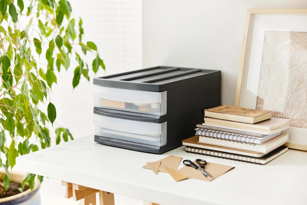 DUO M - Box se 2 zásuvkami (A4), úložný box vysunovací, antracit, Rotho SYSTEMIX