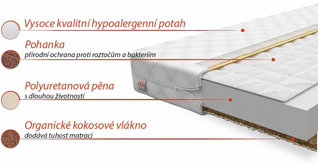 Detský matrac COMFORT 200x90x9 cm - kokos / pohánka