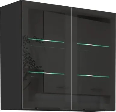 Horná presklená kuchynská skrinka Monza, 80 cm, čierna%