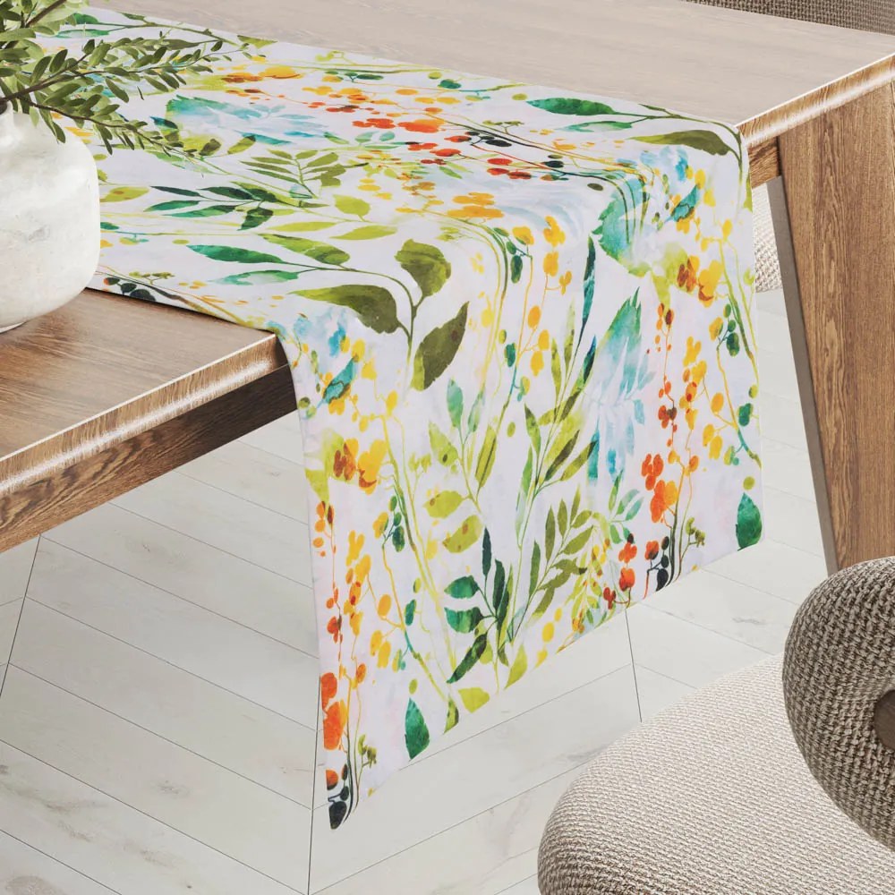 Biante Dekoračný behúň na stôl PML-066 Zelené popínavé lístky na bielom 20x120 cm