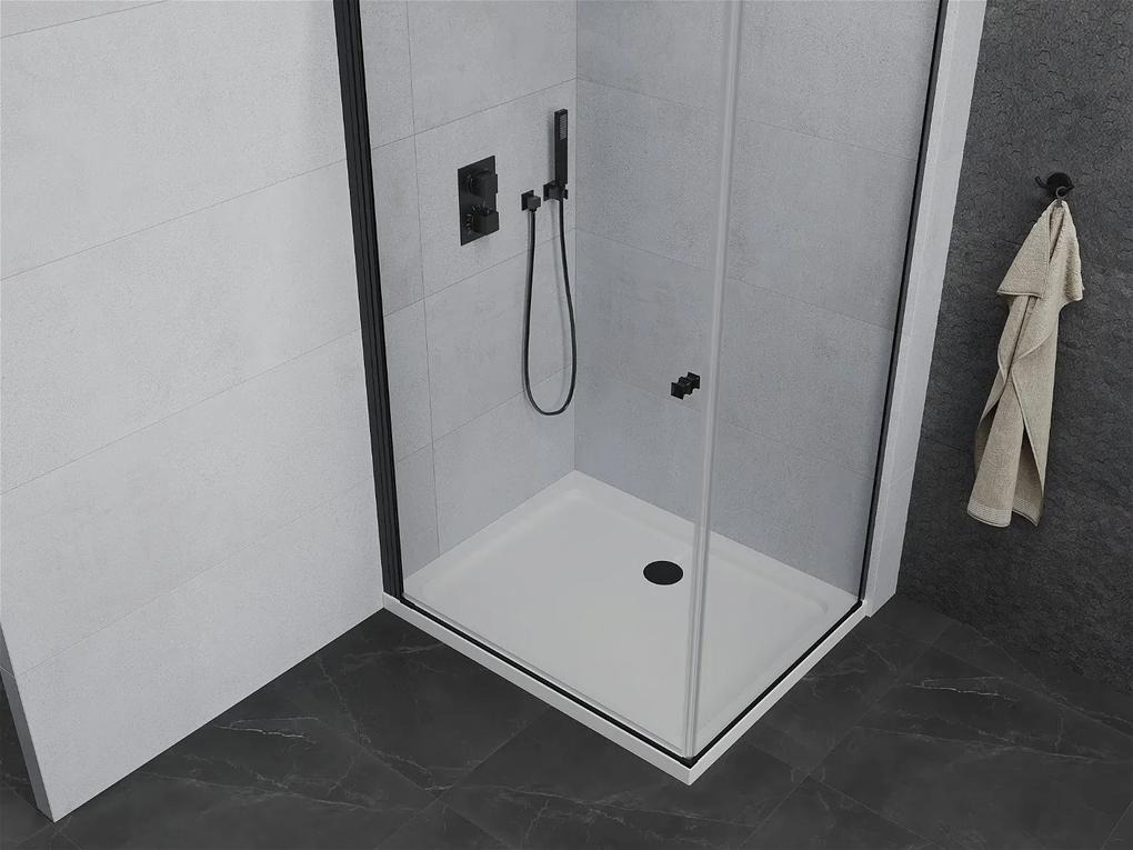 Mexen Pretoria, sprchovací kút 80 (dvere) x 110 (stena) cm, 6mm číre sklo, čierny profil + biela sprchová vanička, 852-080-110-70-00-4010B