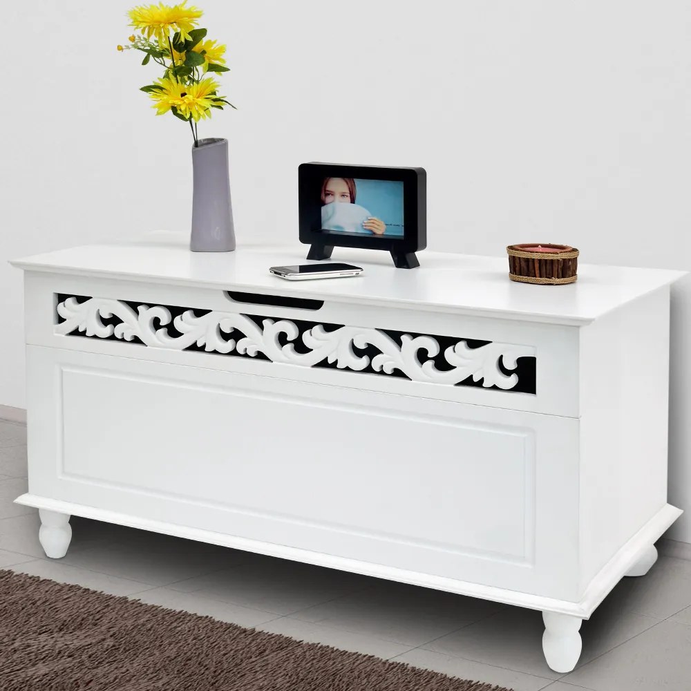 Casaria Drevená truhlica JERSEY, 80x40x48cm, biela