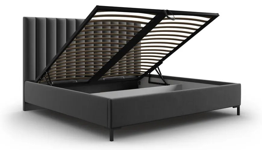 Tmavosivá čalúnená dvojlôžková posteľ s úložným priestorom s roštom 180x200 cm Casey – Mazzini Beds