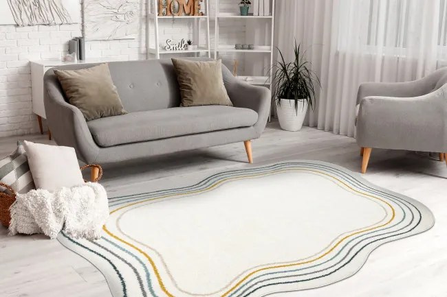 Koberec FUSION Shape 5707 biely / tmavozelený