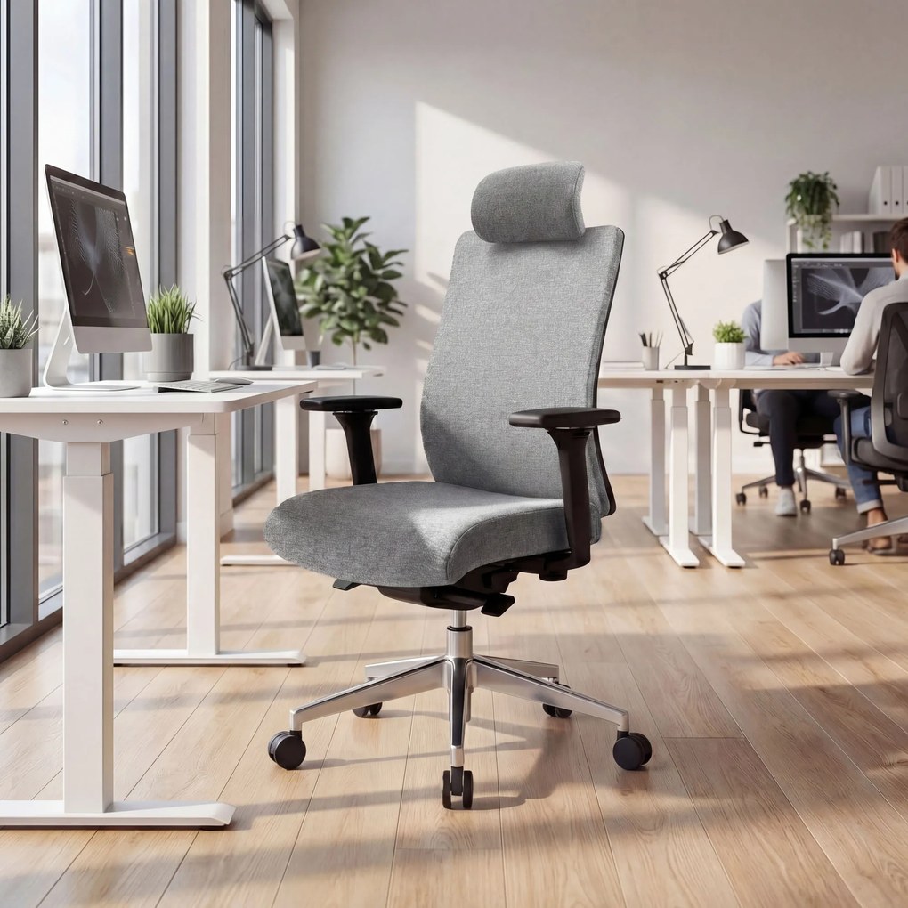 Ergonomická otočná kancelárska stolička, sivá: VECTOR