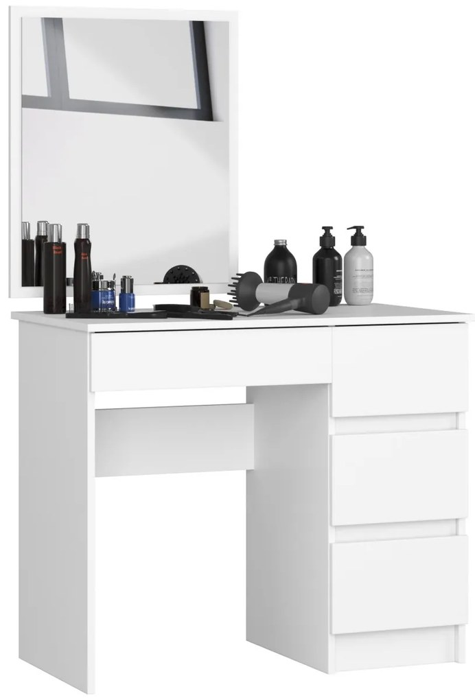 Kozmetický stolík so zrkadlom T-6 90x50 cm biely pravý