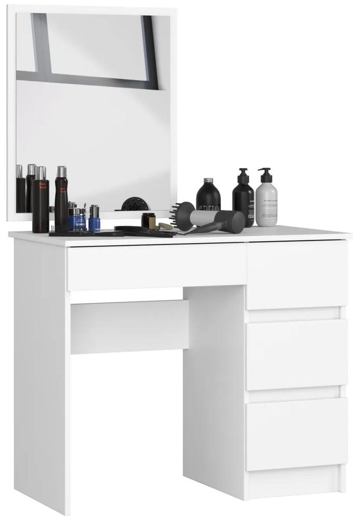 Ak furniture Kozmetický stolík so zrkadlom T-6 90x50 cm biely pravý