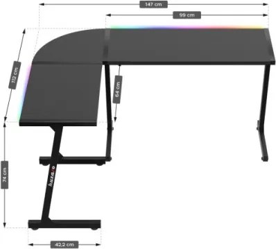 Herný rohový stôl Hero 6.0 RGB čierny