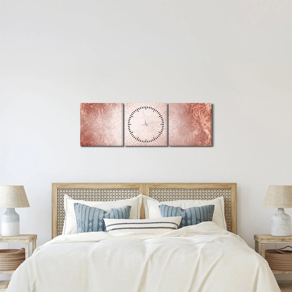 Obraz - Ružová mandala (s hodinami) (90x30 cm)