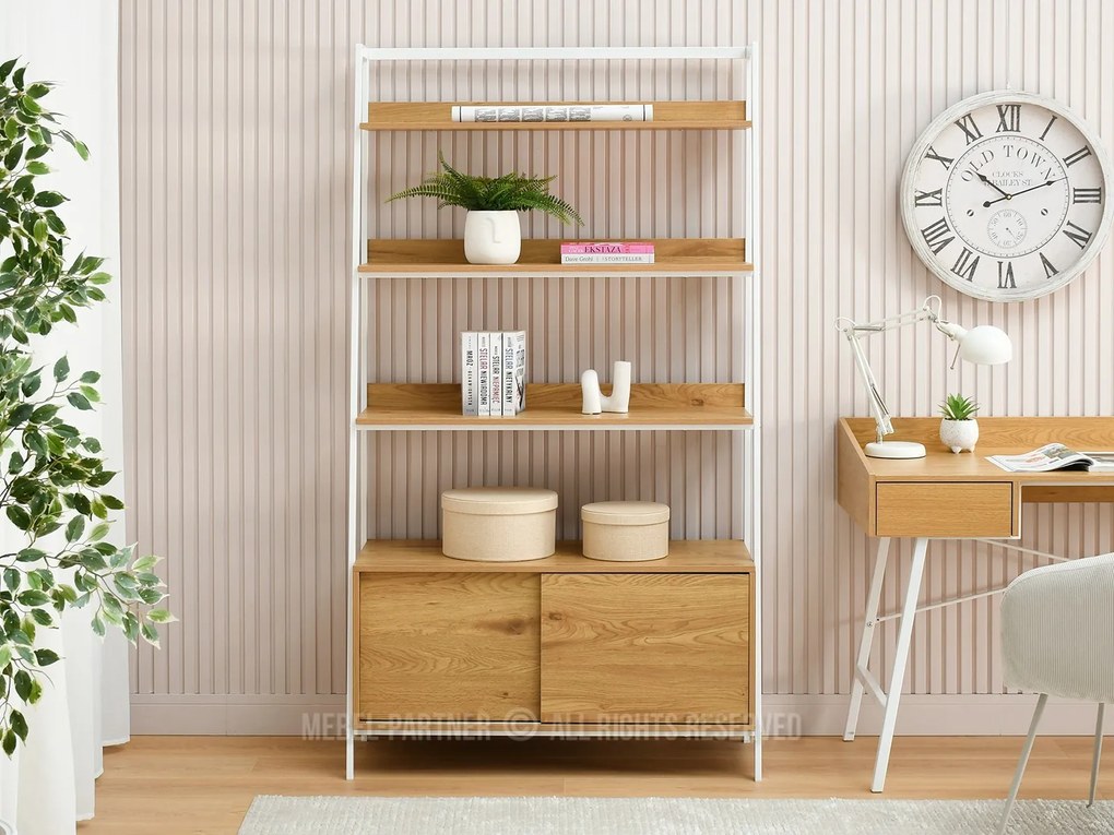 Regál Babs (dub + biela). Akcia -20%. Vlastná spoľahlivá doprava až k Vám domov. 1111331
