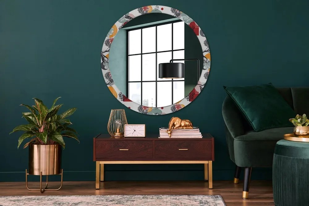 Okrúhle ozdobné zrkadlo Abstrakcia s vtákmi fi 100 cm