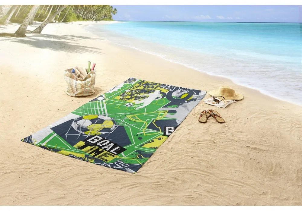 Zelená detská zamatová plážová osuška 75x150 cm Goaltime – Good Morning