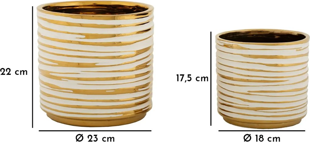Sada 2 ks keramických obalů na květináče Blom bílo-zlatá