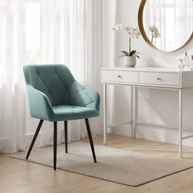 Sada šiestich jedálenských stoličiek DIAMANTE zamatové, tyrkysové / čierne nohy (6 ks)