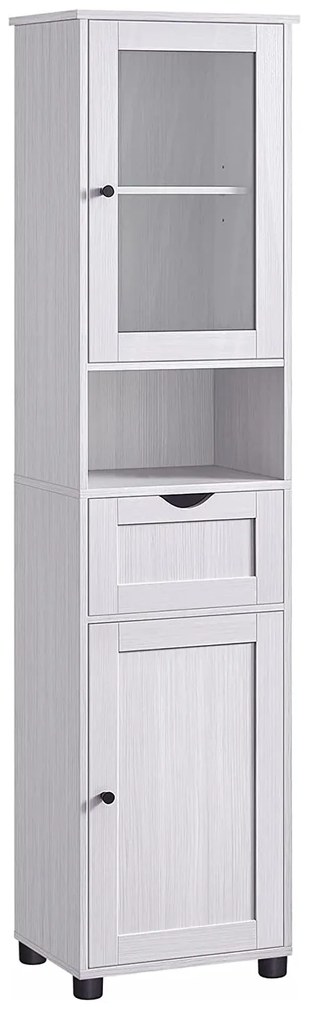 Vysoká kúpeľňová skrinka, so sklenenými dvierkami, 40 x 30 x 165 cm, svetlosivá farba
