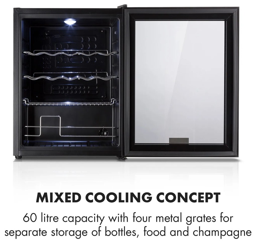 Klarstein Beersafe XL Onyx, chladnička, energet. trieda D, LED, kovové police, sklenené dvere