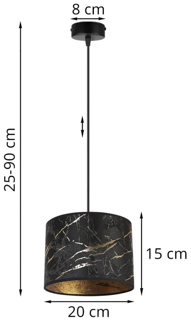 Závesné svietidlo Werona 3, 1x čierne textilné tienidlo so vzorom, (fi 20cm), g