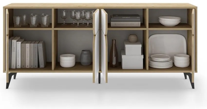 Nízka komoda v dekore duba v bielo-prírodnej farbe 185x79 cm Nola – Marckeric