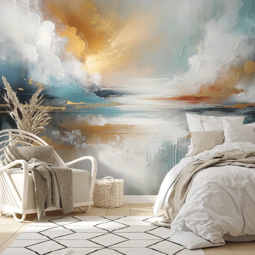 Samolepiaca tapeta abstraktné zlaté a modré tóny