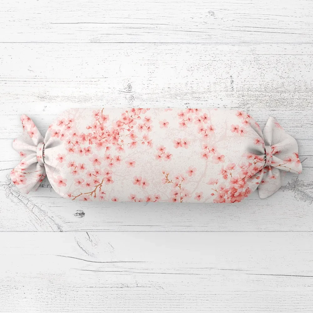 Biante Vankúš valec bonbon Sandra SA-633 Ružové čerešňové kvety na bielom 15x80 cm