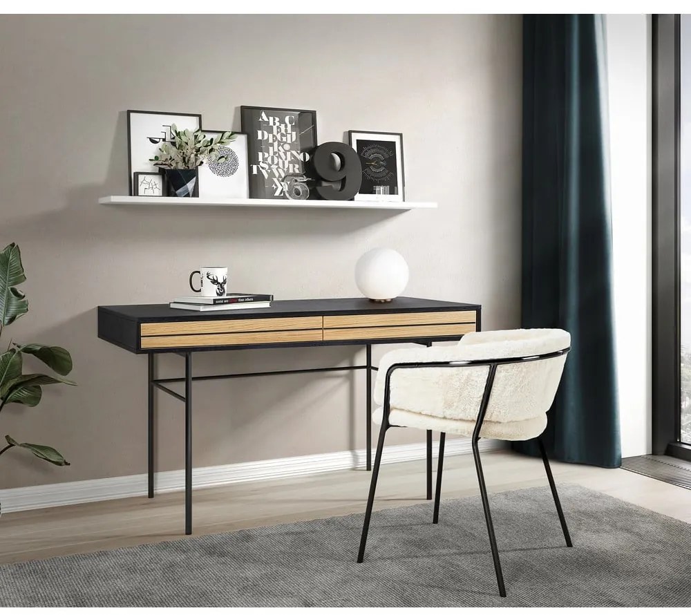 Čierny písací stôl Woodman Stripe, 130 x 60 cm
