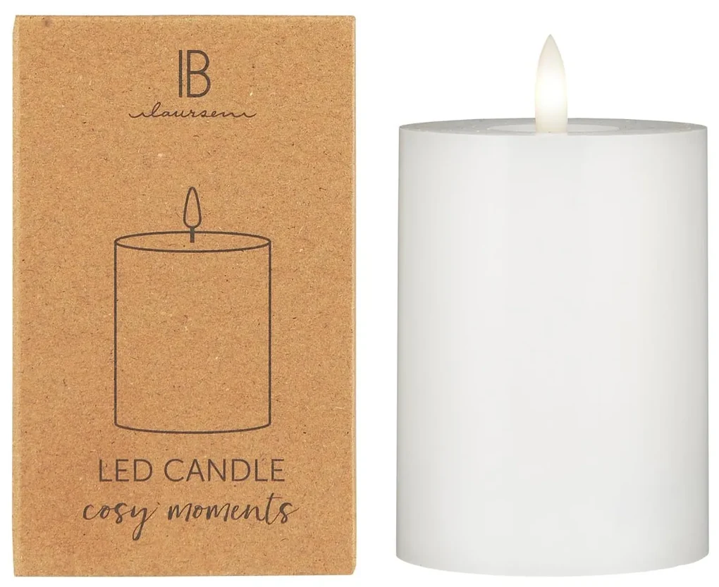 IB Laursen LED stĺpová sviečka WARM FLAME SL 15 cm biela