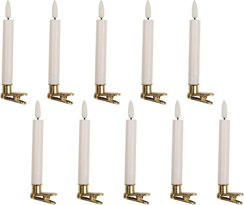Set 10ks bielych úzkych sviečok s klipom Led Candle - Ø 2*14 cm / 10*AAA